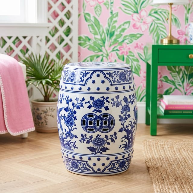 Blue and White Garden Stool