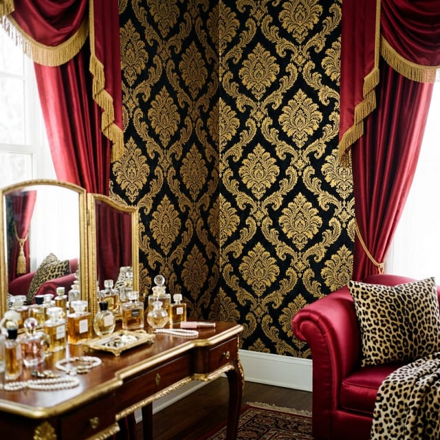 Black Gold Damask Wallpaper