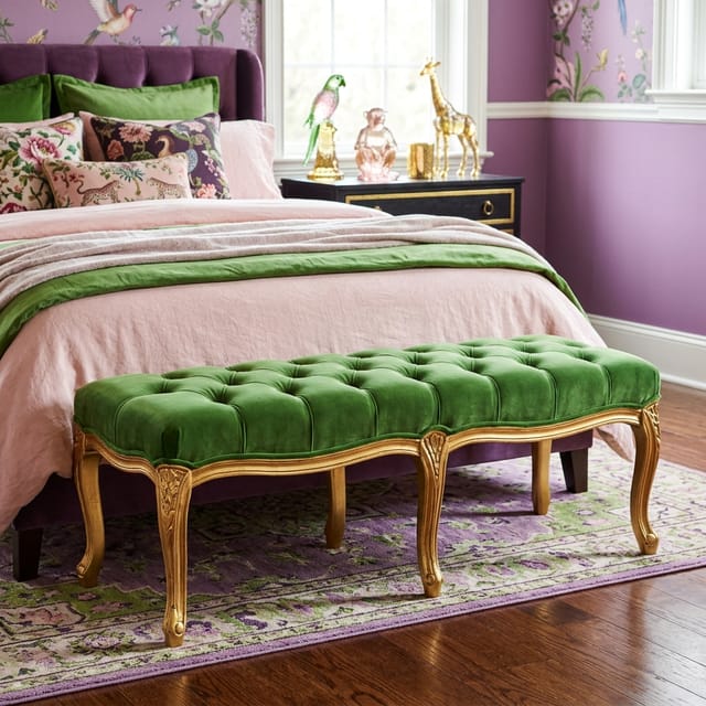 Green Tufted Bench