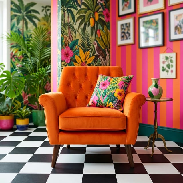 Orange Velvet Armchair