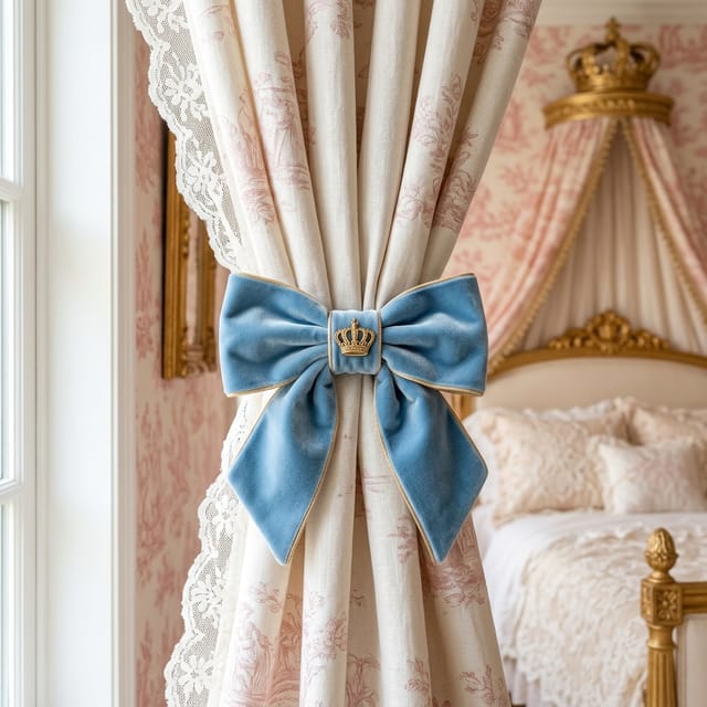 Blue Velvet Curtain Bows