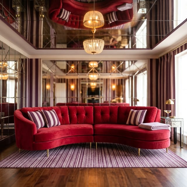 Curved Cherry Velvet Sofa