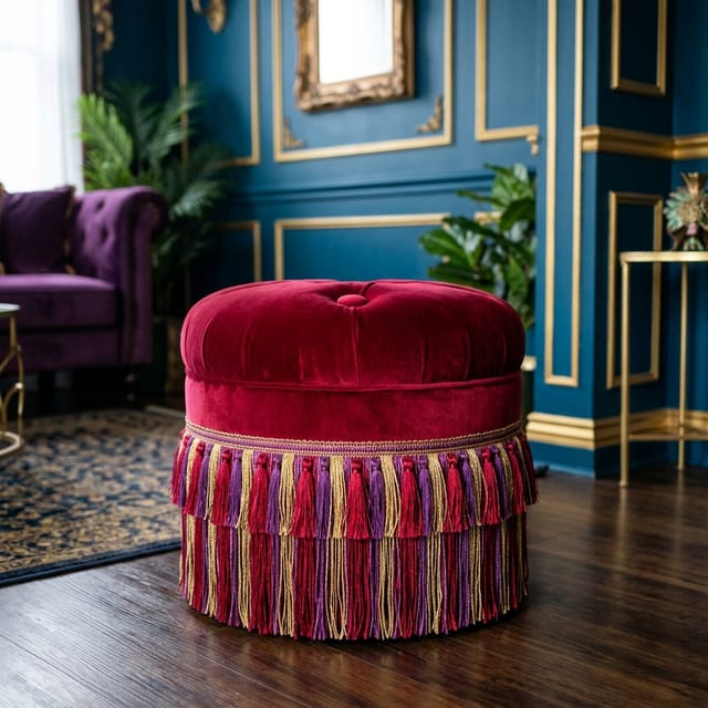Ruby Velvet Footstool
