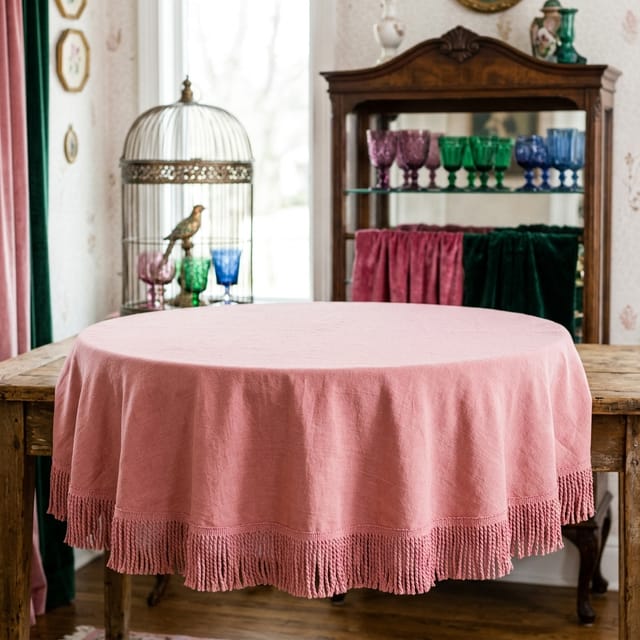 Fringed Pink Tablecloth