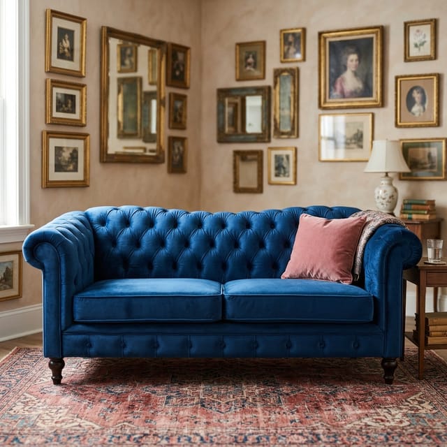 Blue Velvet Sofa