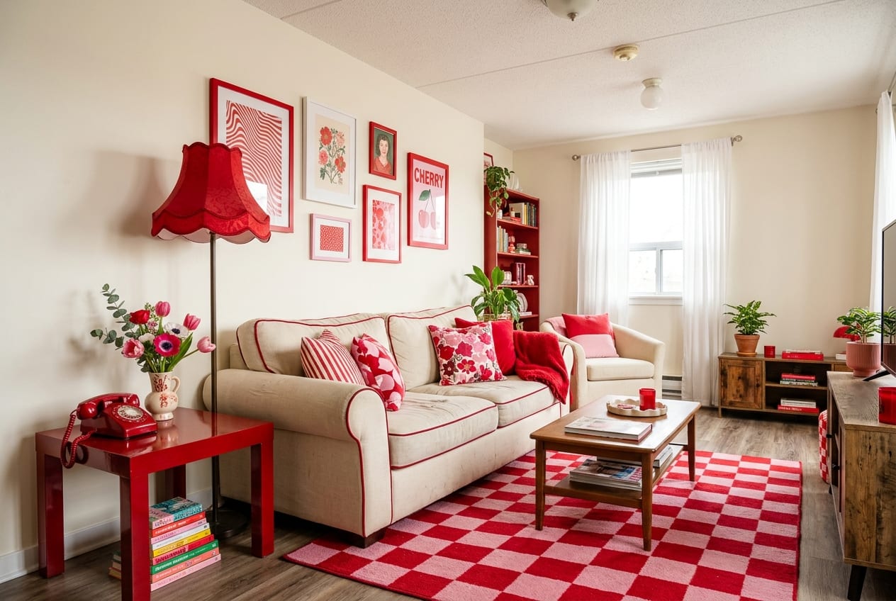 Unexpected Red Maximalism decor idea